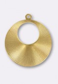 32mm Gold Plated Round Striated Pendant x1