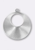 32mm Silver Plated Round Striated Pendant x1