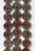10mm Red Green Czech Round Coin Glass Beads x4