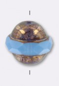 10x11mm Czech Saturn Glass Bead Rondelle Blue Antique Bonze x1
