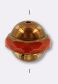 10x11mm Czech Saturn Glass Bead Rondelle Orange Antique Bronze x1
