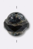 10x11mm Czech Saturn Glass Bead Rondelle Black Picasso x1
