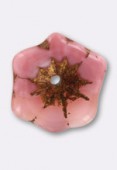 20mm Czech Alpha Flower Glass Bead Pink Antique Bronze x1