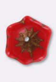20mm Czech Alpha Flower Glass Bead Red Antique Bronze x1