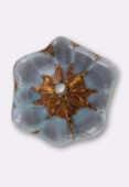 20mm Czech Alpha Flower Glass Bead Old Blue Antique Bronze x1