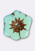 20mm Czech Alpha Flower Glass Bead Turquoise Antique Bronze x1
