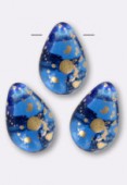 6x9mm Czech Teardrop Glass Beads Blue Gold x4