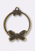 20x16mm Antiqued Brass Plated Hoop Earrings W / Butterfly x 2