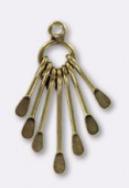 35x15mm Antiqued Brass Plated Pendant Findings - 7 Hammered Sticks - Necklace Components x1