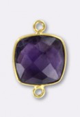.925 Sterling Silver / Gold Plated – Amethyst Bezel Gemstone Connector 12mm x1