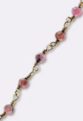 Rhodonita Wirewrapped Gemstone Rosary Chain, Faceted Rondelles w/ 24k Vermeil Sterling Silver Gold Plated x10cm