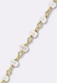 Cultured Fresh Water Pearls Wirewrapped Gemstone Rosary Chain, Faceted Rondelles w/ 24k Vermeil Sterling Silver Gold Plated x10cm