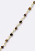 Tiger Eye Wirewrapped Gemstone Rosary Chain, Faceted Rondelles W / 24k Vermeil Sterling Silver Gold Plated x10cm  