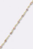 Rhodochrosite Wirewrapped Gemstone Rosary Chain, Faceted Rondelles W / 24k Vermeil Sterling Silver Gold Plated x10cm  