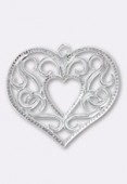 50x47mm Silver Plated Open Work Heart Pendant x1