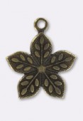 14mm Antiqued Brass Plated 5 Leaves Pendant x1