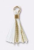 15 mm Tassel Thread Embellishment Gold & White W / Gold Bail x4