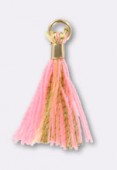 15 mm Tassel Thread Embellishment Pink W / Gold Bail x4