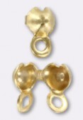 3mm Gold Plated Brass Clam Shell Bead Tips / Knot Covers W / Closed Loop x10