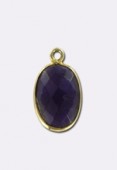 .925 Sterling Silver / Gold Plated – Amethyst Bezel Gemstone Connector 14 x 7mm x1