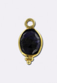 .925 Sterling Silver / Gold Plated – Amethyst Bezel Gemstone Connector 14 x 7mm x1